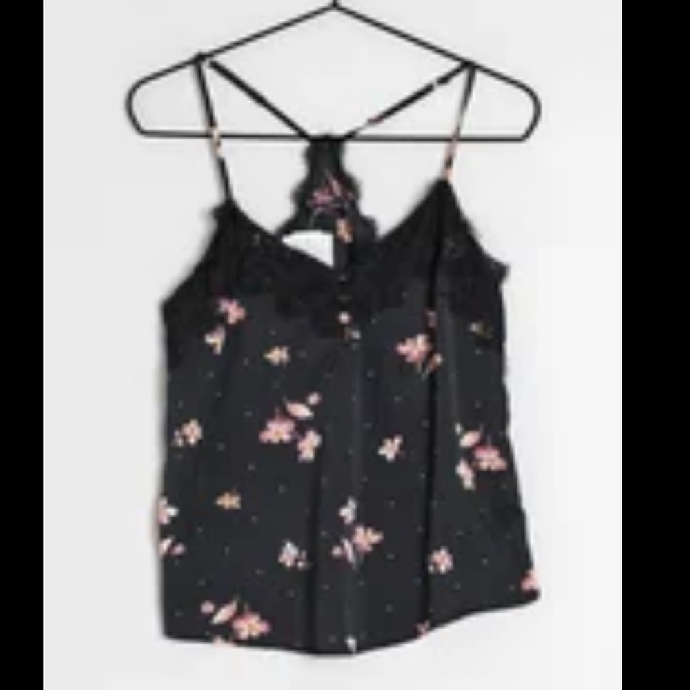 A&F Black Lace Floral Flowy Tank